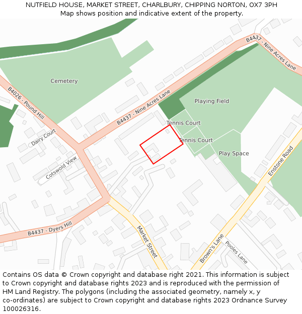 NUTFIELD HOUSE, MARKET STREET, CHARLBURY, CHIPPING NORTON, OX7 3PH: Location map and indicative extent of plot