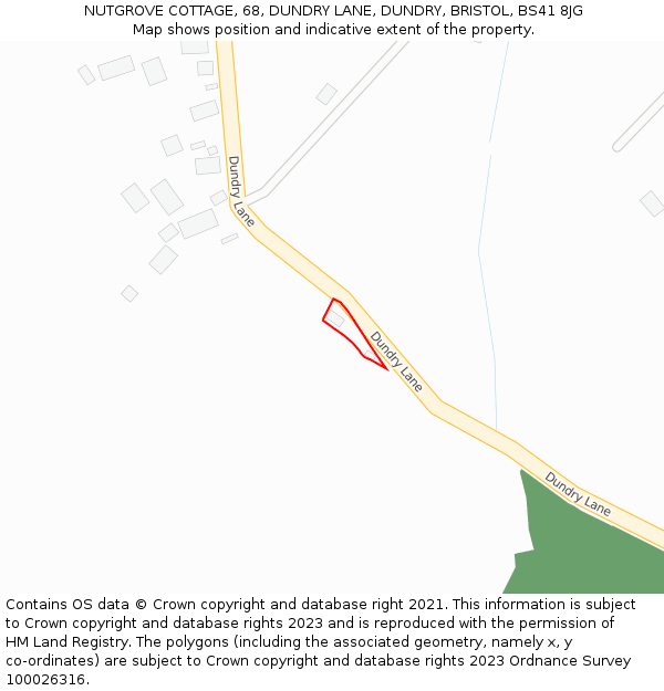 NUTGROVE COTTAGE, 68, DUNDRY LANE, DUNDRY, BRISTOL, BS41 8JG: Location map and indicative extent of plot