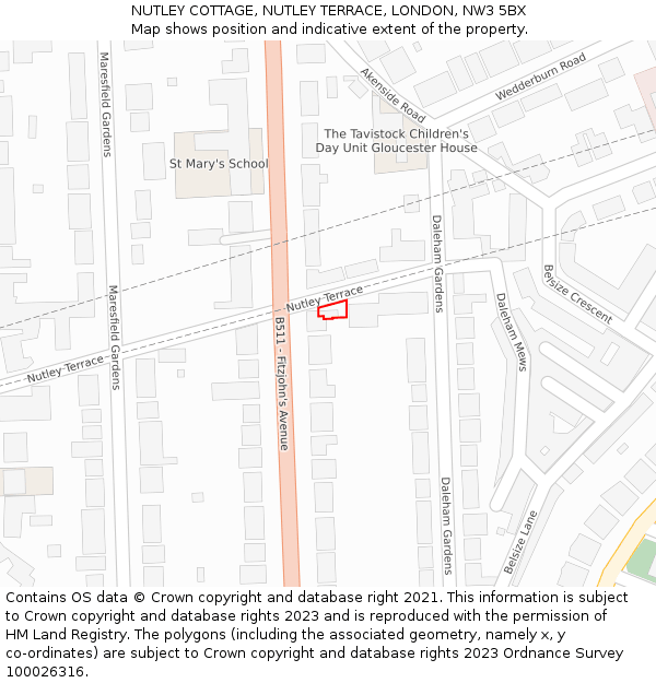 NUTLEY COTTAGE, NUTLEY TERRACE, LONDON, NW3 5BX: Location map and indicative extent of plot