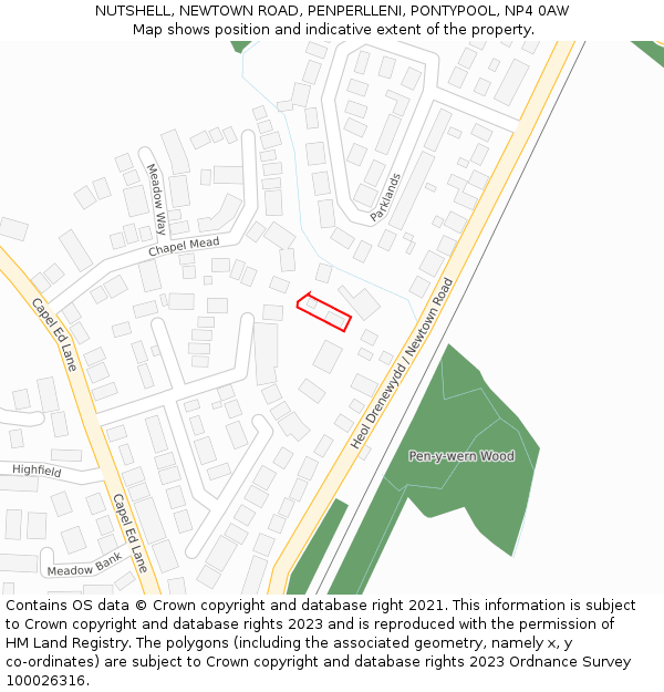 NUTSHELL, NEWTOWN ROAD, PENPERLLENI, PONTYPOOL, NP4 0AW: Location map and indicative extent of plot