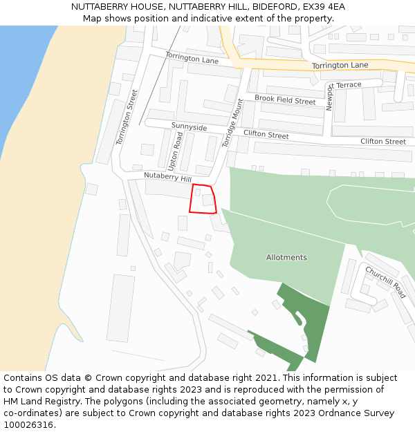 NUTTABERRY HOUSE, NUTTABERRY HILL, BIDEFORD, EX39 4EA: Location map and indicative extent of plot