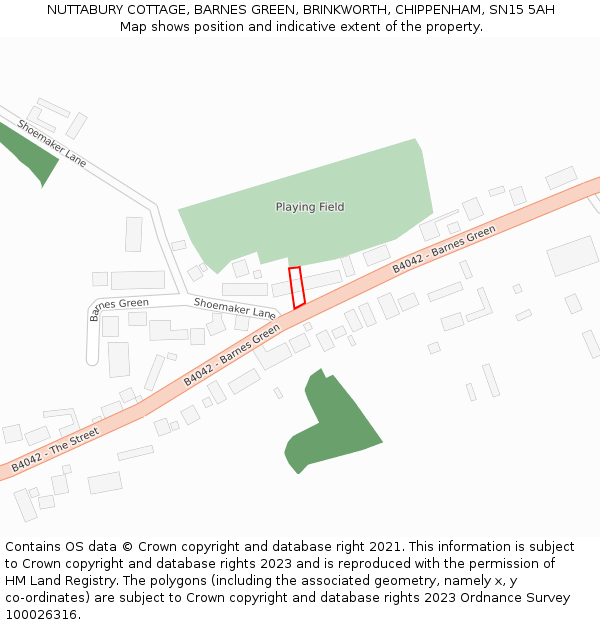 NUTTABURY COTTAGE, BARNES GREEN, BRINKWORTH, CHIPPENHAM, SN15 5AH: Location map and indicative extent of plot