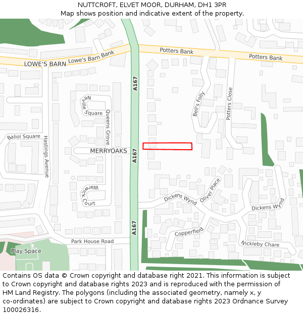 NUTTCROFT, ELVET MOOR, DURHAM, DH1 3PR: Location map and indicative extent of plot