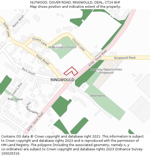 NUTWOOD, DOVER ROAD, RINGWOULD, DEAL, CT14 8HF: Location map and indicative extent of plot