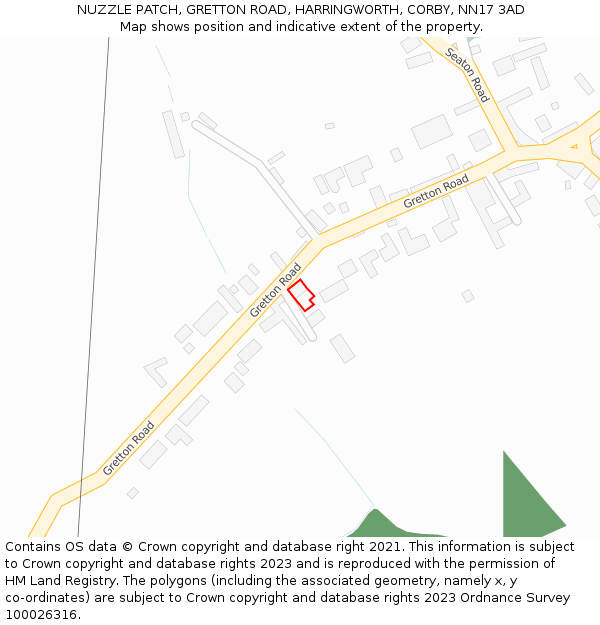 NUZZLE PATCH, GRETTON ROAD, HARRINGWORTH, CORBY, NN17 3AD: Location map and indicative extent of plot