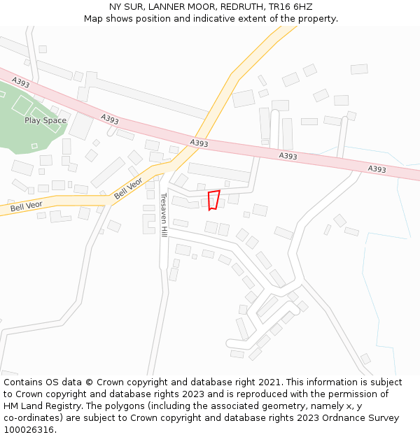 NY SUR, LANNER MOOR, REDRUTH, TR16 6HZ: Location map and indicative extent of plot