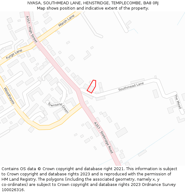 NYASA, SOUTHMEAD LANE, HENSTRIDGE, TEMPLECOMBE, BA8 0RJ: Location map and indicative extent of plot