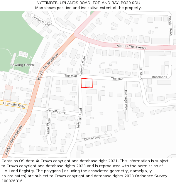 NYETIMBER, UPLANDS ROAD, TOTLAND BAY, PO39 0DU: Location map and indicative extent of plot