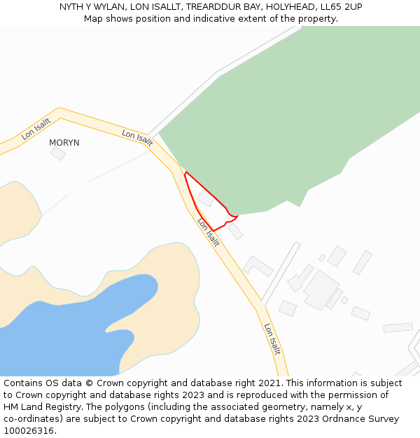 NYTH Y WYLAN, LON ISALLT, TREARDDUR BAY, HOLYHEAD, LL65 2UP: Location map and indicative extent of plot