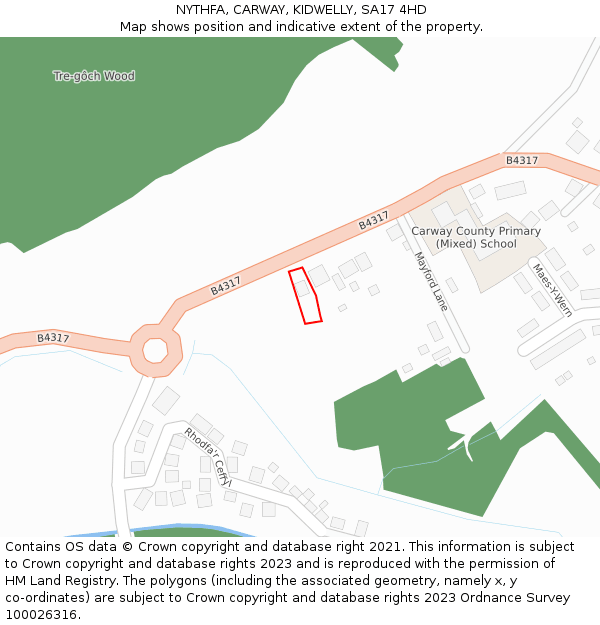 NYTHFA, CARWAY, KIDWELLY, SA17 4HD: Location map and indicative extent of plot