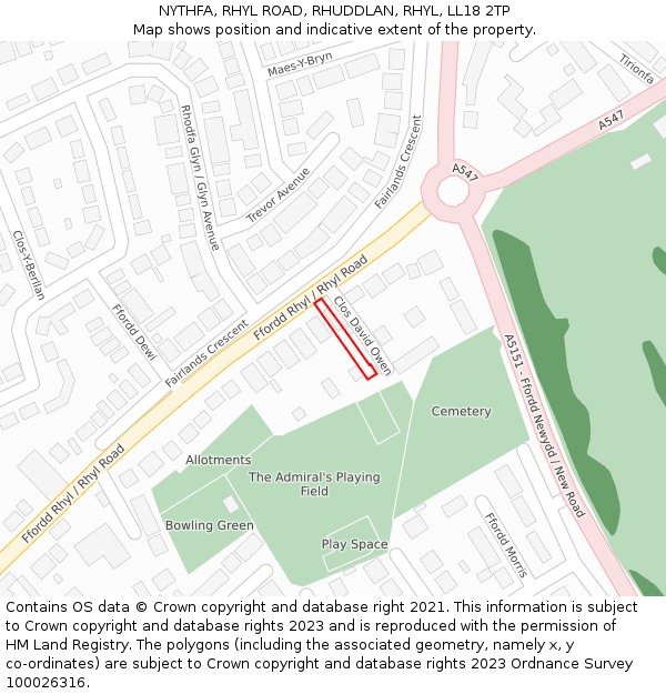NYTHFA, RHYL ROAD, RHUDDLAN, RHYL, LL18 2TP: Location map and indicative extent of plot