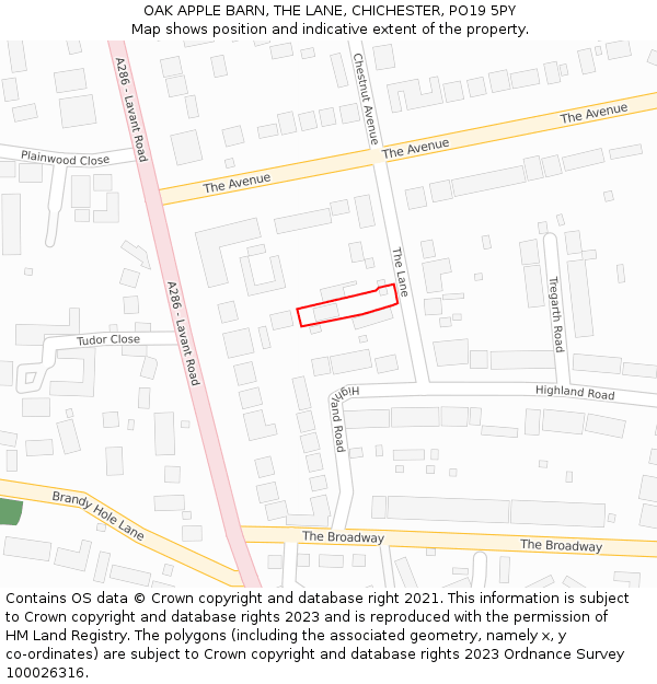 OAK APPLE BARN, THE LANE, CHICHESTER, PO19 5PY: Location map and indicative extent of plot