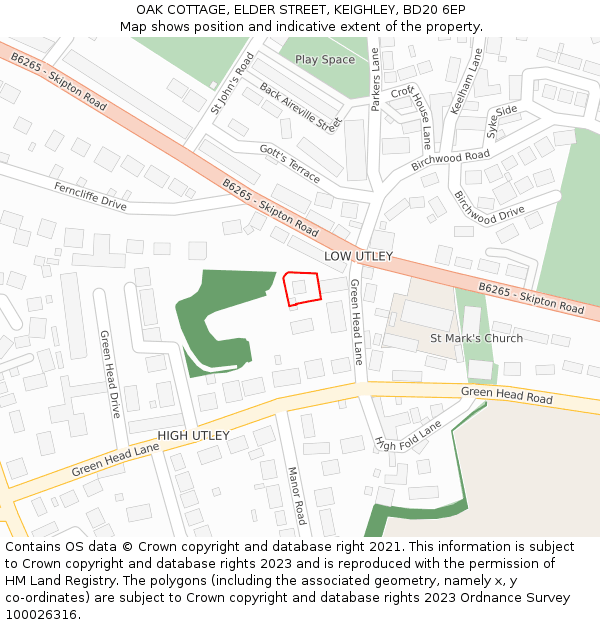 OAK COTTAGE, ELDER STREET, KEIGHLEY, BD20 6EP: Location map and indicative extent of plot