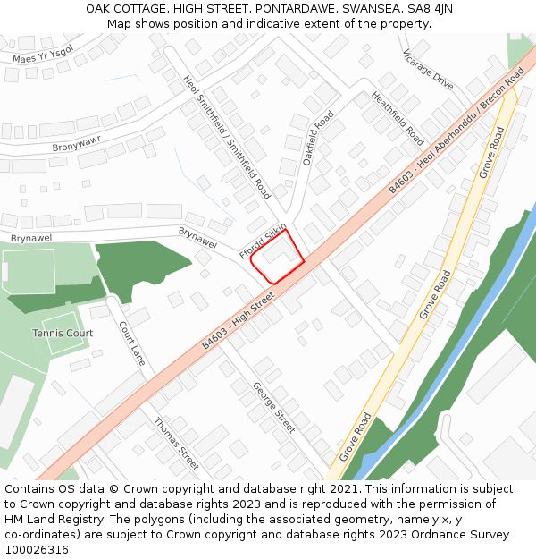 OAK COTTAGE, HIGH STREET, PONTARDAWE, SWANSEA, SA8 4JN: Location map and indicative extent of plot