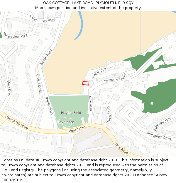 OAK COTTAGE, LAKE ROAD, PLYMOUTH, PL9 9QY: Location map and indicative extent of plot