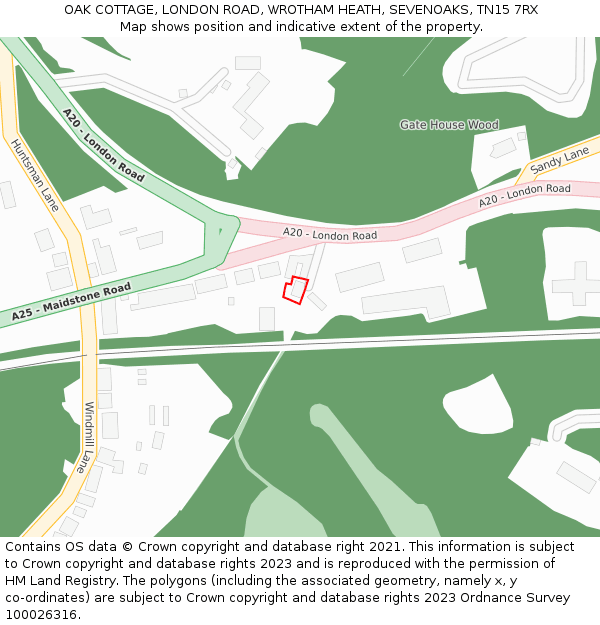 OAK COTTAGE, LONDON ROAD, WROTHAM HEATH, SEVENOAKS, TN15 7RX: Location map and indicative extent of plot