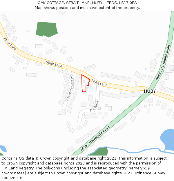 OAK COTTAGE, STRAIT LANE, HUBY, LEEDS, LS17 0EA: Location map and indicative extent of plot