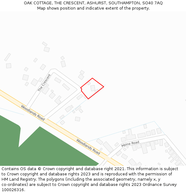 OAK COTTAGE, THE CRESCENT, ASHURST, SOUTHAMPTON, SO40 7AQ: Location map and indicative extent of plot