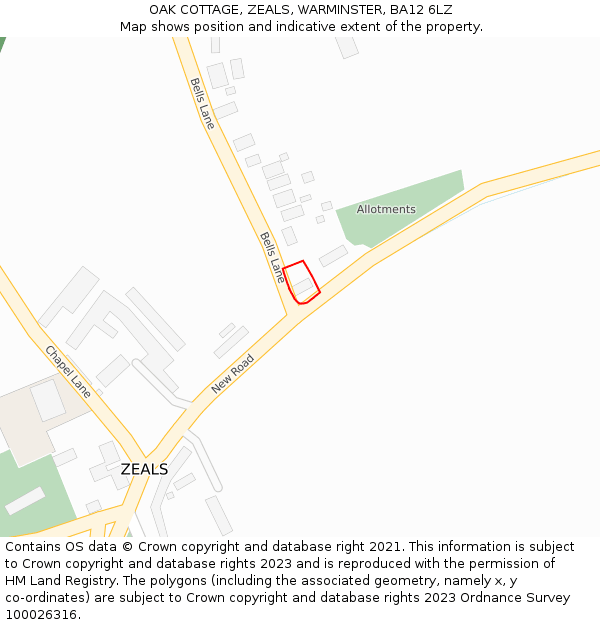 OAK COTTAGE, ZEALS, WARMINSTER, BA12 6LZ: Location map and indicative extent of plot