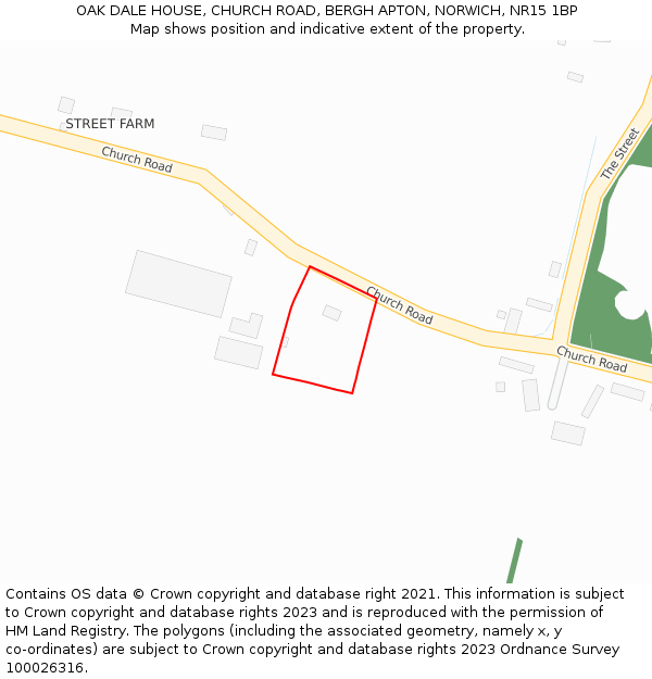 OAK DALE HOUSE, CHURCH ROAD, BERGH APTON, NORWICH, NR15 1BP: Location map and indicative extent of plot