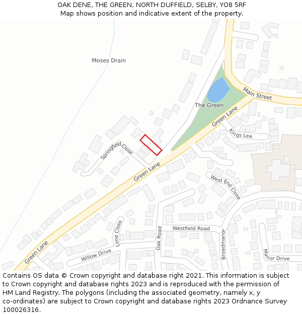 OAK DENE, THE GREEN, NORTH DUFFIELD, SELBY, YO8 5RF: Location map and indicative extent of plot