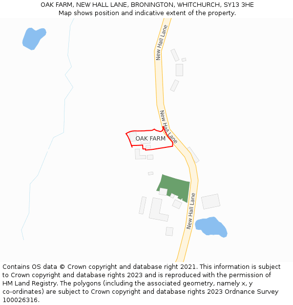 OAK FARM, NEW HALL LANE, BRONINGTON, WHITCHURCH, SY13 3HE: Location map and indicative extent of plot