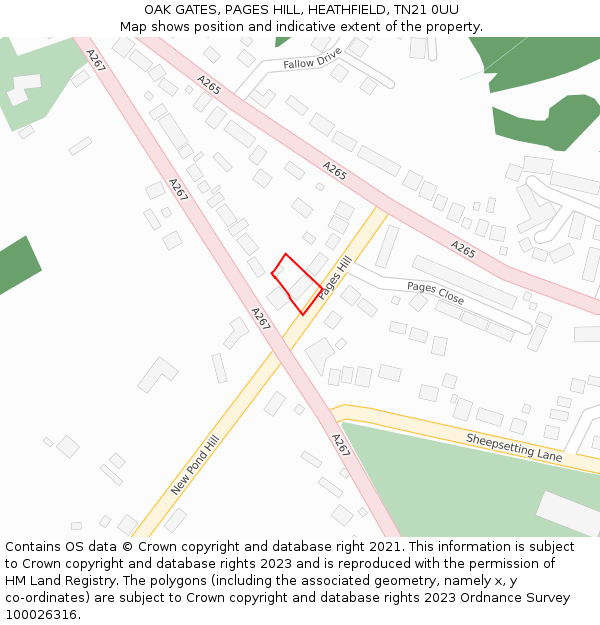 OAK GATES, PAGES HILL, HEATHFIELD, TN21 0UU: Location map and indicative extent of plot