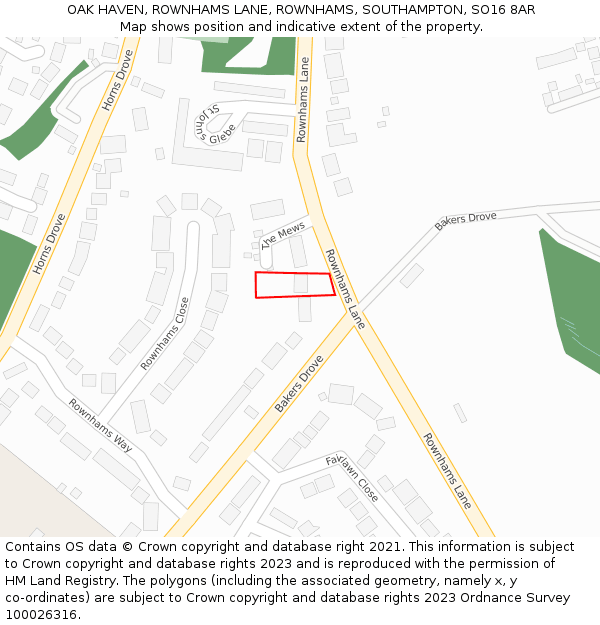 OAK HAVEN, ROWNHAMS LANE, ROWNHAMS, SOUTHAMPTON, SO16 8AR: Location map and indicative extent of plot