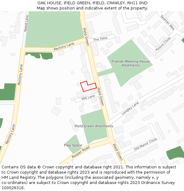 OAK HOUSE, IFIELD GREEN, IFIELD, CRAWLEY, RH11 0ND: Location map and indicative extent of plot