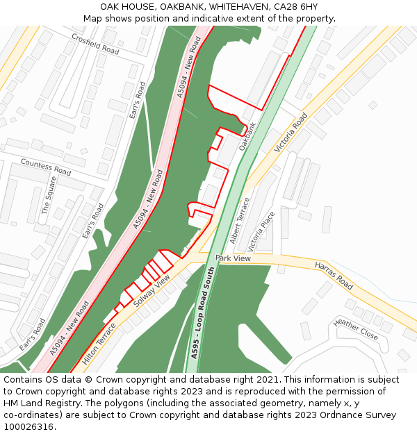 OAK HOUSE, OAKBANK, WHITEHAVEN, CA28 6HY: Location map and indicative extent of plot