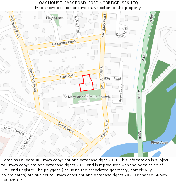 OAK HOUSE, PARK ROAD, FORDINGBRIDGE, SP6 1EQ: Location map and indicative extent of plot