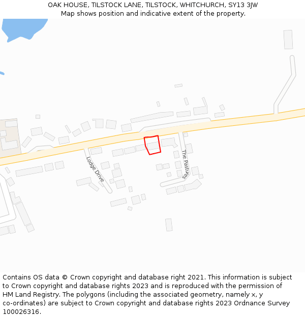 OAK HOUSE, TILSTOCK LANE, TILSTOCK, WHITCHURCH, SY13 3JW: Location map and indicative extent of plot