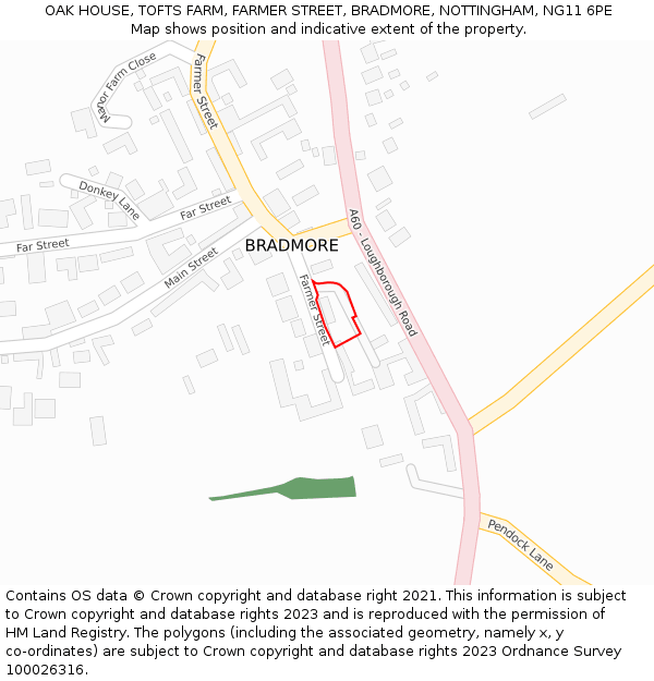 OAK HOUSE, TOFTS FARM, FARMER STREET, BRADMORE, NOTTINGHAM, NG11 6PE: Location map and indicative extent of plot