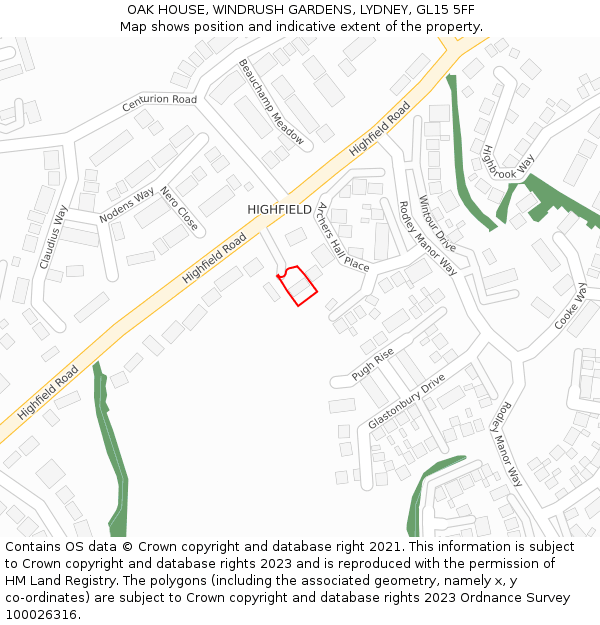 OAK HOUSE, WINDRUSH GARDENS, LYDNEY, GL15 5FF: Location map and indicative extent of plot