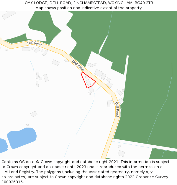 OAK LODGE, DELL ROAD, FINCHAMPSTEAD, WOKINGHAM, RG40 3TB: Location map and indicative extent of plot