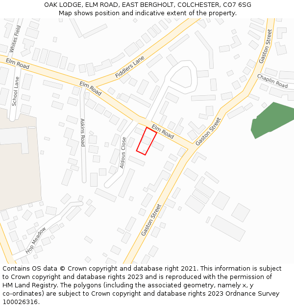 OAK LODGE, ELM ROAD, EAST BERGHOLT, COLCHESTER, CO7 6SG: Location map and indicative extent of plot