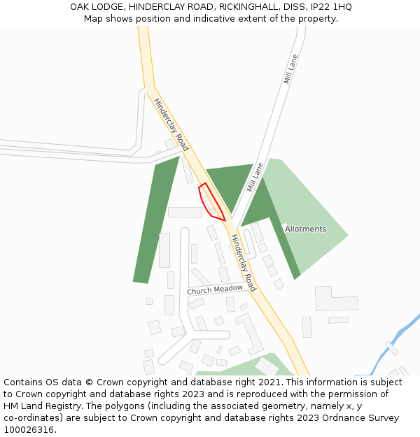 OAK LODGE, HINDERCLAY ROAD, RICKINGHALL, DISS, IP22 1HQ: Location map and indicative extent of plot