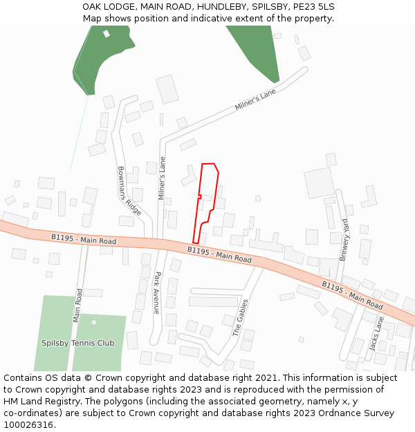 OAK LODGE, MAIN ROAD, HUNDLEBY, SPILSBY, PE23 5LS: Location map and indicative extent of plot