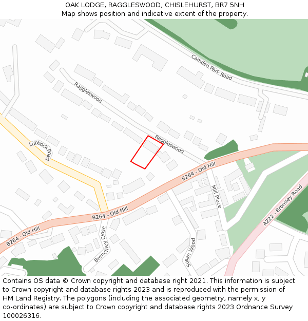 OAK LODGE, RAGGLESWOOD, CHISLEHURST, BR7 5NH: Location map and indicative extent of plot