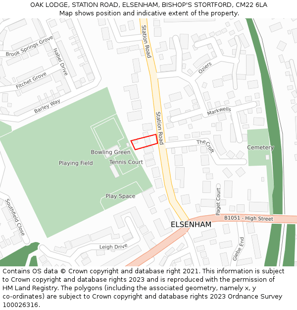 OAK LODGE, STATION ROAD, ELSENHAM, BISHOP'S STORTFORD, CM22 6LA: Location map and indicative extent of plot