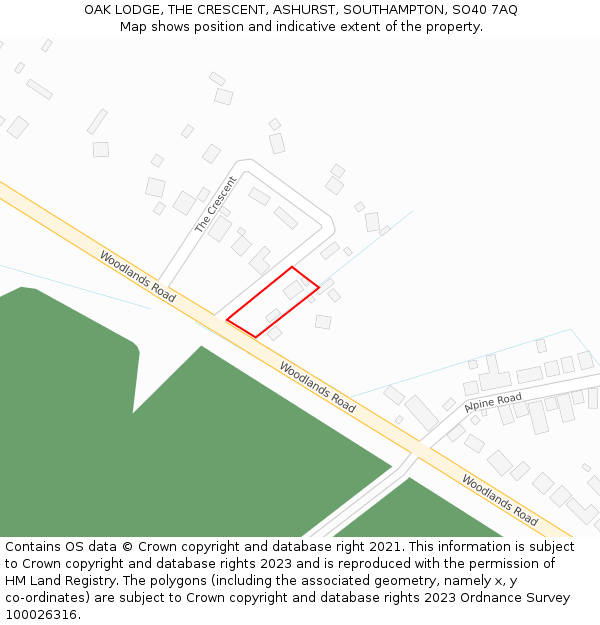 OAK LODGE, THE CRESCENT, ASHURST, SOUTHAMPTON, SO40 7AQ: Location map and indicative extent of plot