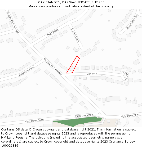 OAK STANDEN, OAK WAY, REIGATE, RH2 7ES: Location map and indicative extent of plot