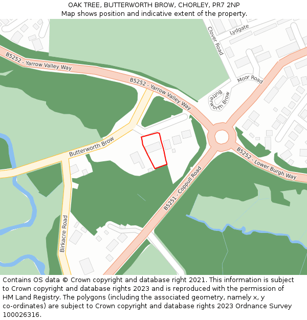 OAK TREE, BUTTERWORTH BROW, CHORLEY, PR7 2NP: Location map and indicative extent of plot