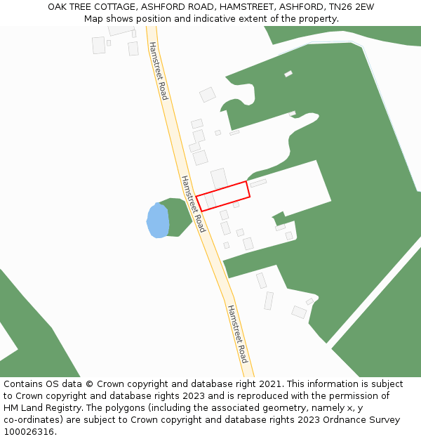 OAK TREE COTTAGE, ASHFORD ROAD, HAMSTREET, ASHFORD, TN26 2EW: Location map and indicative extent of plot