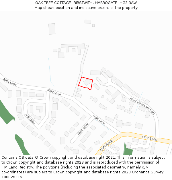 OAK TREE COTTAGE, BIRSTWITH, HARROGATE, HG3 3AW: Location map and indicative extent of plot