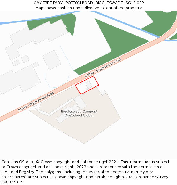 OAK TREE FARM, POTTON ROAD, BIGGLESWADE, SG18 0EP: Location map and indicative extent of plot