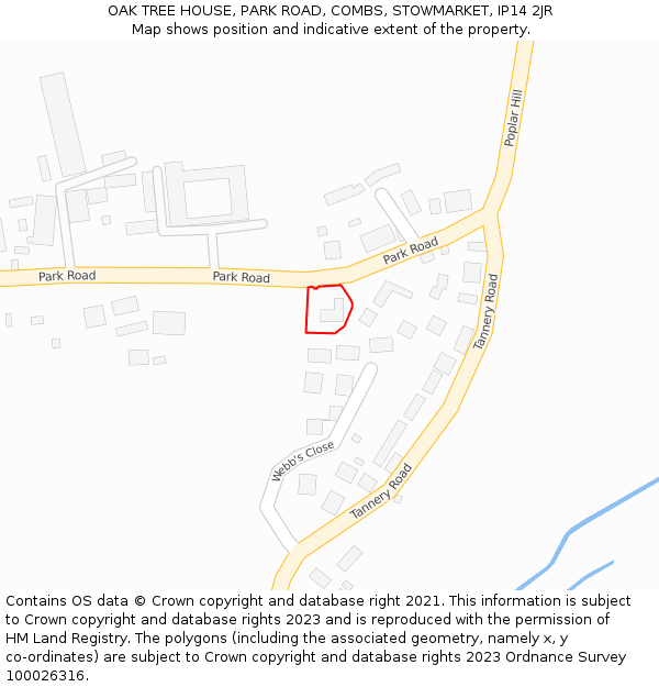 OAK TREE HOUSE, PARK ROAD, COMBS, STOWMARKET, IP14 2JR: Location map and indicative extent of plot