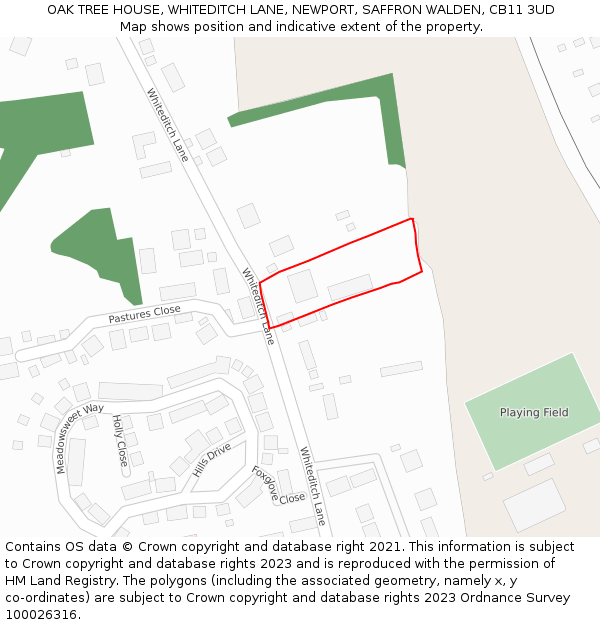 OAK TREE HOUSE, WHITEDITCH LANE, NEWPORT, SAFFRON WALDEN, CB11 3UD: Location map and indicative extent of plot