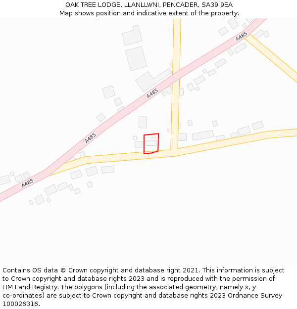 OAK TREE LODGE, LLANLLWNI, PENCADER, SA39 9EA: Location map and indicative extent of plot