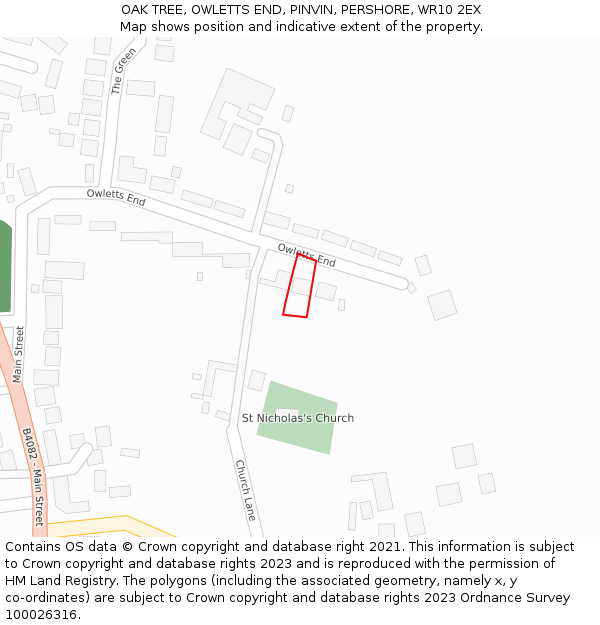 OAK TREE, OWLETTS END, PINVIN, PERSHORE, WR10 2EX: Location map and indicative extent of plot